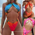 Women Swimsuits 2021 New Sexy One-Piece Women's Cross Gradient Print Bikini One Piece Swimwear